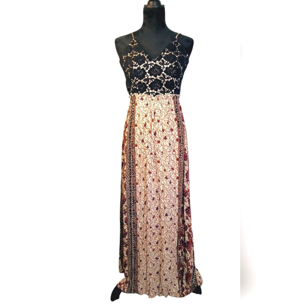 Soieblu Crochet Bodice Print Maxi Size Small